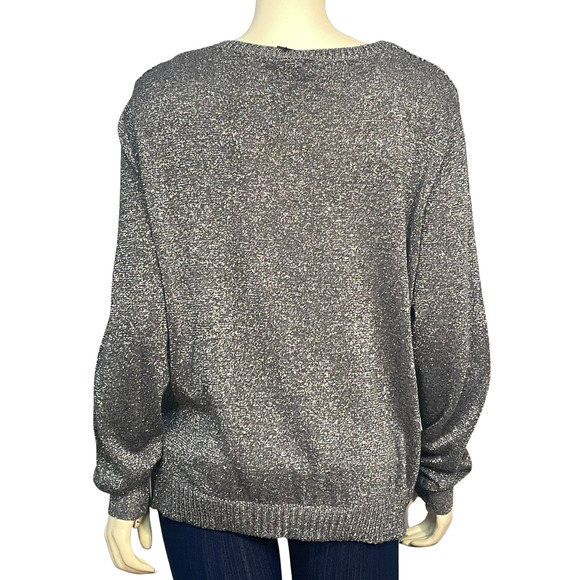 3-FOR-$30 Kenneth Cole Sz L Misha Pullover Sweater Mesh Knit Sparkly Silver New - Picture 3 of 11